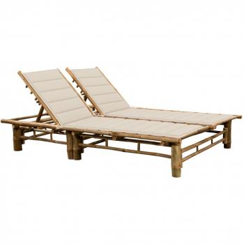 Tumbona de Bambu para 2 Personas con Almohadas - Ideal para Jardín, Playa, Piscina y Terraza