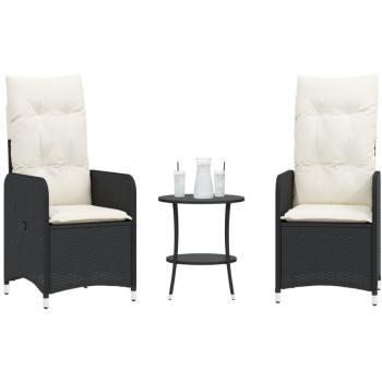 Reclining Garden Chairs Set with Table - 2 pcs Black Poly Rattan