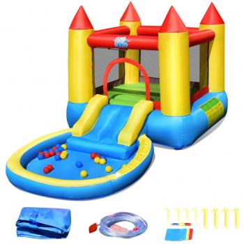Castillo Inflable con Tobogán de Agua y Piscina para Niños, 290 x 200 x 190 cm, sin Soplador, Parque Acuático Inflable