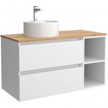 Mueble de baño Bequia con encimera y lavabo posar, 90 cm, color blanco, incluye coqueta y 2 huecos