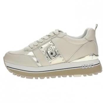 Liu Jo Women's Beige Leather Platform Sneakers Maxi Wonder 71 Size 6 US