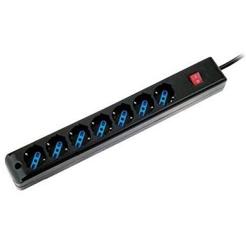 Multipresa Eléctrica Atlantis de 7 Salidas Schuko con Protección contra Sobrecarga - 1,5 m, Negra