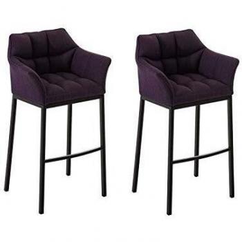 Set de 2 taburetes de bar Damaso en tela con base de 4 patas y respaldo, color lila y negro