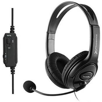 Phoenix Technologies - Auriculares con Microfono de Oficina o Teletrabajo, Conector Jack 4 Pines y Adaptador Jack 3.5 mm, Control de Volumen y Mute