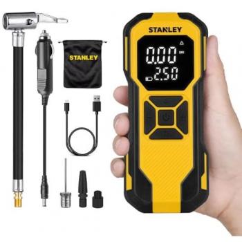 Compresor de Aire Inalámbrico Stanley SXIF0101, 12V, 10 Bar, Apagado Automático, Pantalla Digital, Incluye Batería y Función Powerbank