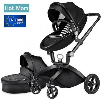 Hot Mom Cochecito de Bebe 2017 Multifuncional Sistemas de viaje buenos amortiguadores, asiento regulable en altura, reversible,color Negro, Asiento para bebé vendido por separado