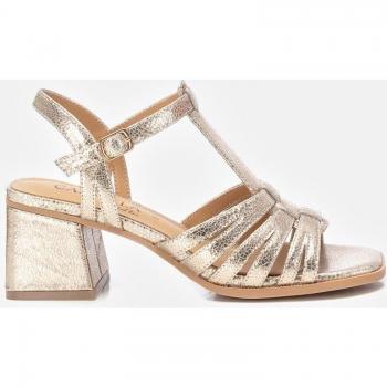 Sandalias de tacón de piel para mujer - Dorado
