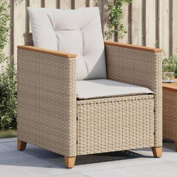 Beige Poly Rattan Garden Chair with Cushions