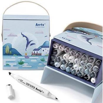 Arrtx ALP 32 gris colores rotuladores doble punta de alcohol, Marcadores permanentes con caja portátil, ideal para ilustración, diseño, anime, boceto, colorante adecuado para estudiantes, artistas