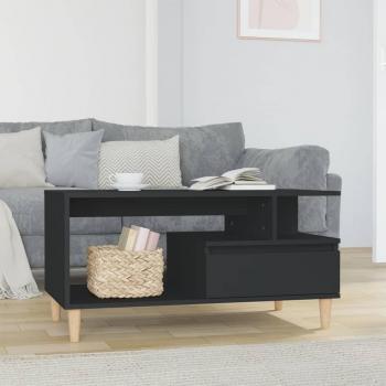 Mesa de centro madera contrachapada 90x49x45 cm blanco y negro brillante, mesita de salón o comedor auxiliar