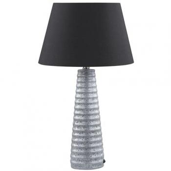 Lámpara de Mesa Retro de Cerámica Plateada con Pantalla Imperio Negra y Patrón Geométrico 58 cm Vilnia