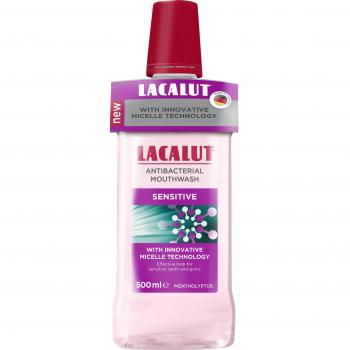 LACALUT Collutorio Sensitive 500ml - Colutorio micelar para dientes y encías sensibles, formulación suave, ayuda a reducir la sensibilidad dental, contiene ingredientes activos que protegen contra caries y enfermedades periodontales,