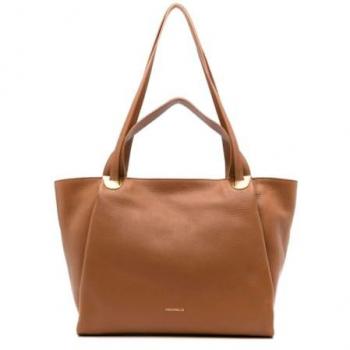 Coccinelle Leather Tote Bag with Logo Print for Women, Brown, One Size