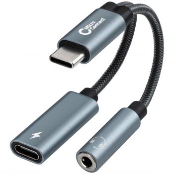 Adaptador de cable de vídeo USB-C a USB-C con audio y PD, 0,13 m, Plata