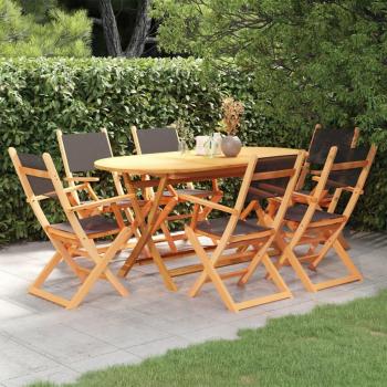 7-Piece Black Eucalyptus Wood and Textilene Outdoor Dining Set