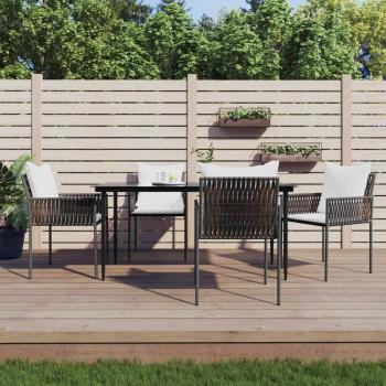 5-Piece Garden Dining Set with Cushions in Poly Rattan and Steel