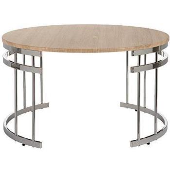 Mesa de Centro Redonda de Madera y Acero Inoxidable Plateada de Ø 80x44 cm - LOLAhome