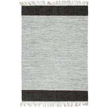 vidaXL Alfombra Chindi Tejida a Mano Cuero Hogar Casa Jardín Bricolaje Estera Moqueta Flexible Suave al Tacto Moderna 160x230cm Gris Claro/Negro