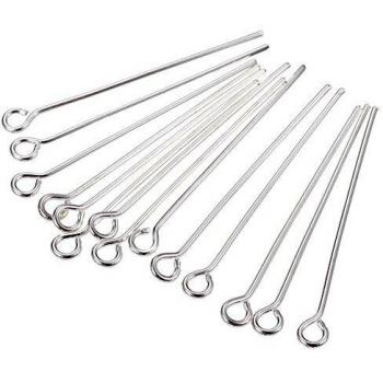 PandaHall 200pcs Eyepins chapados en Plata del Ojo de Laton de Accesorios de Hacer joyeria