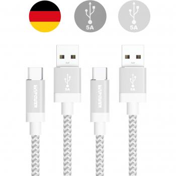 TUPower K36 2 piezas USB tipo C cable 3.1 5A 0,3m corta Typ C cable de carga para Huawei Mate 20 10 Pro P20 Porsche Design P10 P9 Plus Honor View 10 Super-Charge plata