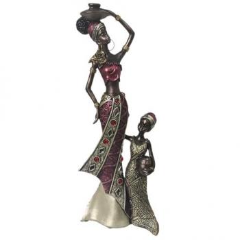 Figura Africana Gris ORIGEN Home Decor con Elefantes - 34x13x6cm
