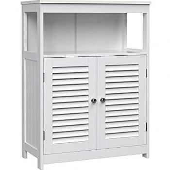 VASAGLE Armario del baño, Mueble baño, Armario auxiliar, Organizador con 2 puertas de persianas para baño, sala de estar, cocina, entrada, Blanco BBC40WT