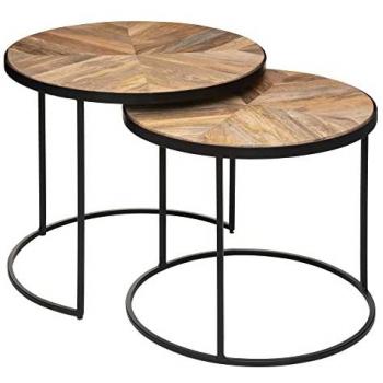 Juego de 2 mesas nido Basile - Metal y madera de mango - Beige y negro - D 56 x H 51 cm