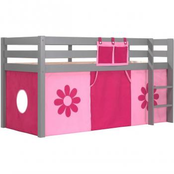 Cama altillo Pino 90x200 cm con tienda de flores, madera maciza gris y textil incluido