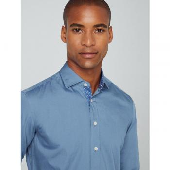Hackett Men's Blue Tencel Multi Trim Slim Fit Shirt