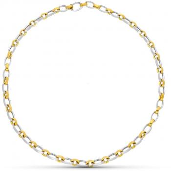 Gargantilla Oro Bicolor Mujer Eslabones Ovalados Combinados 18k y Gargantilla Plata Ley 925m Chapada Oro Cadena 40cm Detalle Triángulos
