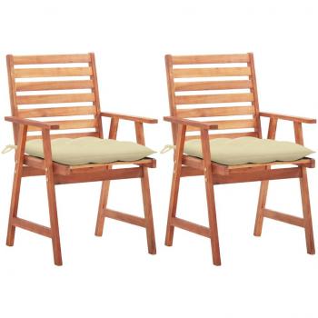 Outdoor Dining Chairs Set of 2 with Cushions Solid Acacia Wood