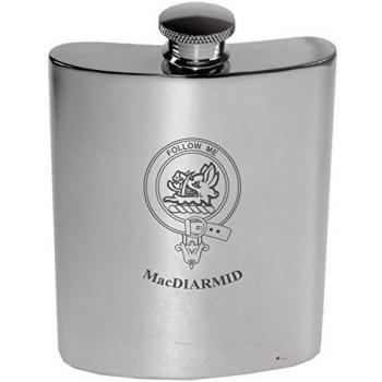 MacDiarmid Family Crest 6oz Polished Pewter Kidney Flask