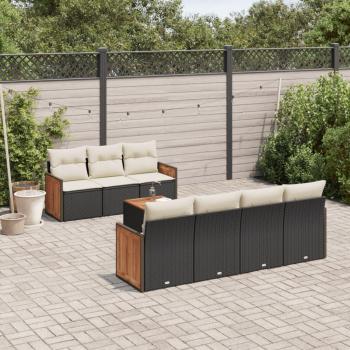 8-Piece Black Poly Rattan Garden Sofa Set with Cushions
