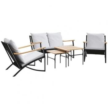 5-Piece Black Steel Balcony Furniture Set with Cushions
