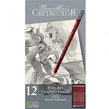 Set de 12 Lápices de Grafito Cretacolor Cleos para Bellas Artes en Caja Metálica