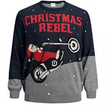 JACK & JONES Jersey navideño calibrado de Papá Noel, tallas grandes, para hombre Negro XXXL