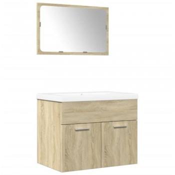 Set de muebles de baño 3 piezas madera contrachapada roble Sonoma