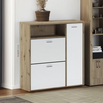 Consola de entrada multifuncional Adriático, 92x27h94 cm, roble y blanco