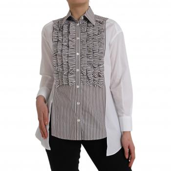 Dolce & Gabbana Striped Cotton Long Sleeves Ruffle Collar Top - Multicolor, Size: 3XS