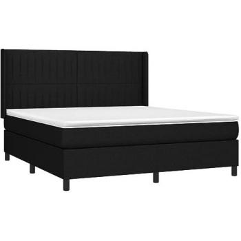 Cama box spring con colchón y luces LED, tela negro, 160x200 cm