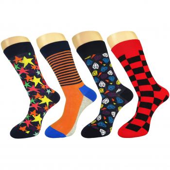 FULIER Hombre de 4 Pack Stripe algodón rico, cómodo, transpirable, diseño elegante calcetines de colores de moda