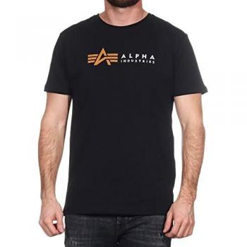 Camiseta Básica Negra Alpha Industries Alpha Label para Hombre con Logo en el Pecho
