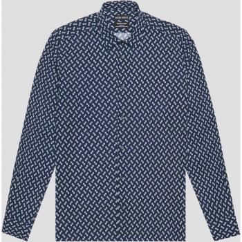Antony Morato Men's XS Blue Geometric Pattern Casual Buttoned Shirt