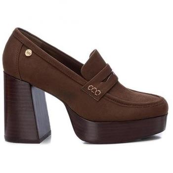 Zapato de Mujer Xti 142192 Taupe - Tacón Ancho 10 Cm - Plataforma Delantera 3 Cm, Mocasín mujer antelina negro, Zapato para Mujer XTI Color: Marron Talla: