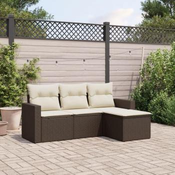 Sofá de jardín 4 PCs con cojines de Polyrattan marrón