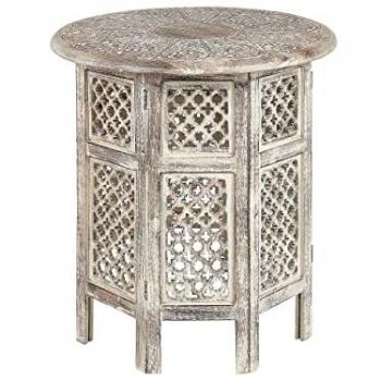 Mesa Auxiliar Redonda de Madera de Mango Clara con Base Octagonal 53 x 53 cm Diseño Tradicional