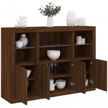 Aparador con luces LED de 3 piezas en madera de ingeniería, mueble de almacenaje moderno para salón, armarios con puertas y cajón de madera, buffet y armario auxiliar