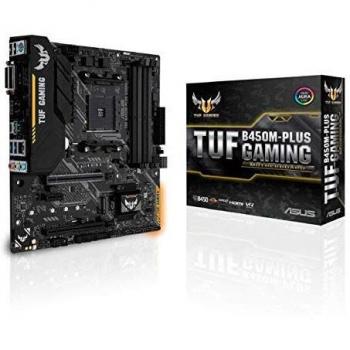 ASUS TUF Gaming B450M-PLUS Micro ATX Motherboard, AMD Socket AM4, AM4, Ryzen 3000 Ready, PCIe 3.0, M.2, DDR4, LAN, HDMI, DVI-D, USB 3.1, Aura Sync RGB