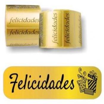 Rollo de Etiquetas Felicidades - Oro Metalizadas 250 u