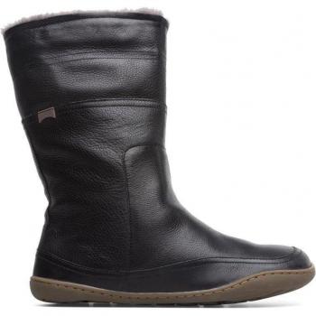 Camper Peu Cami Women's Black Leather Ankle Boots with Fur Lining